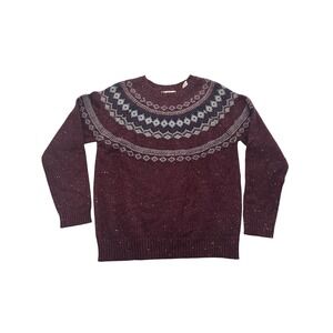 Weatherproof Vintage Womens Burgundy Fair Isle Speckled Crew Neck Sweater Small